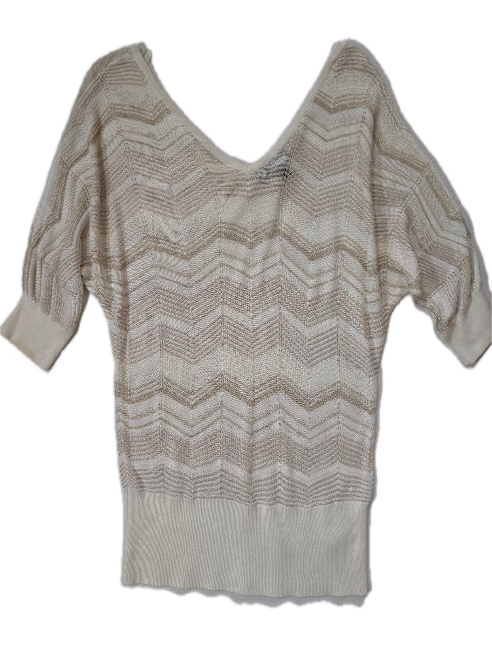 White House Black Market Blouse Womens‎ M White Striped Kimono V-Neck Sheer